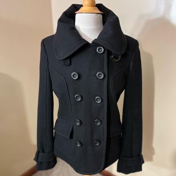 Guess Black Wool Blend Double Breasted Coat Sz M - Picture 1 of 8